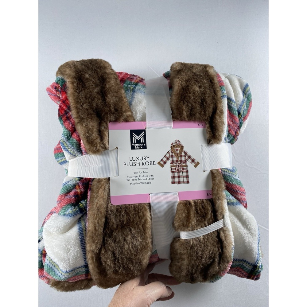 Member's Mark Ladies Luxury Plush Robe Plaid‎ Small/Medium